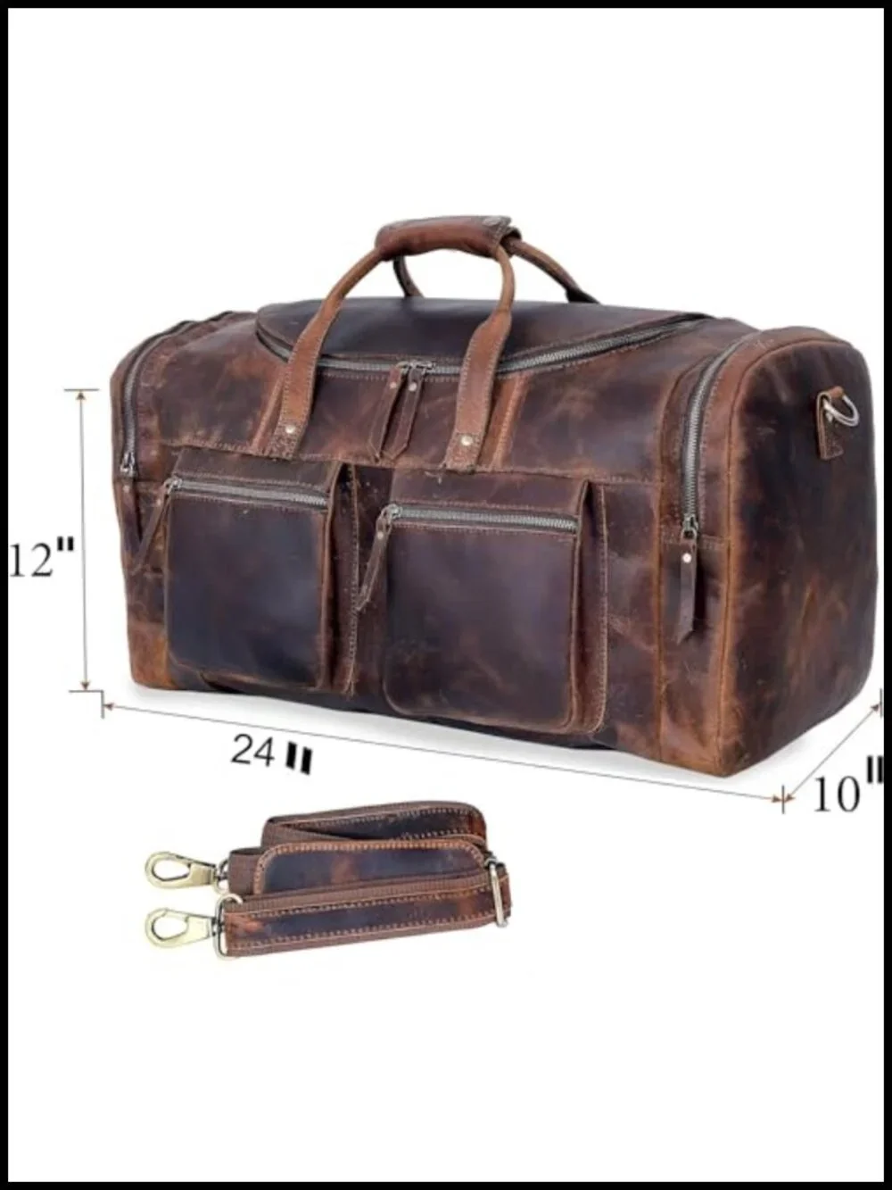 Vintage Style Leather Duffel Bag, Handmade, Full Grain Cowhide, Travel Gym